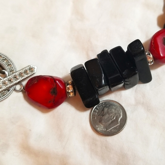 CHUNKY RED Coral Black Onyx Hand crafted Necklace - Picture 7 of 8